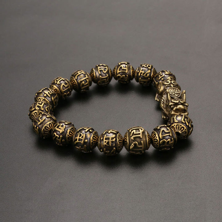 Buddha Stones Pi Xiu trägt Fu-Charakter Sechs wahre Worte „Om Mani Padme Hum“ Kupferperlen Reichtum Armband Armreif