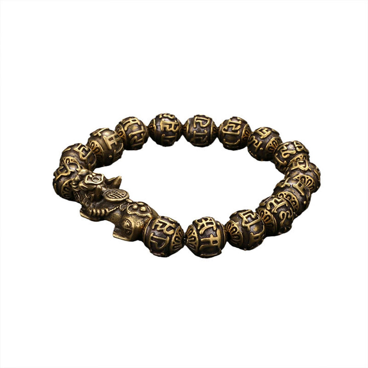 Buddha Stones Pi Xiu trägt Fu-Charakter Sechs wahre Worte „Om Mani Padme Hum“ Kupferperlen Reichtum Armband Armreif