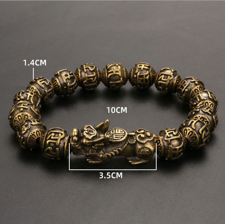 Buddha Stones Pi Xiu trägt Fu-Charakter Sechs wahre Worte „Om Mani Padme Hum“ Kupferperlen Reichtum Armband Armreif