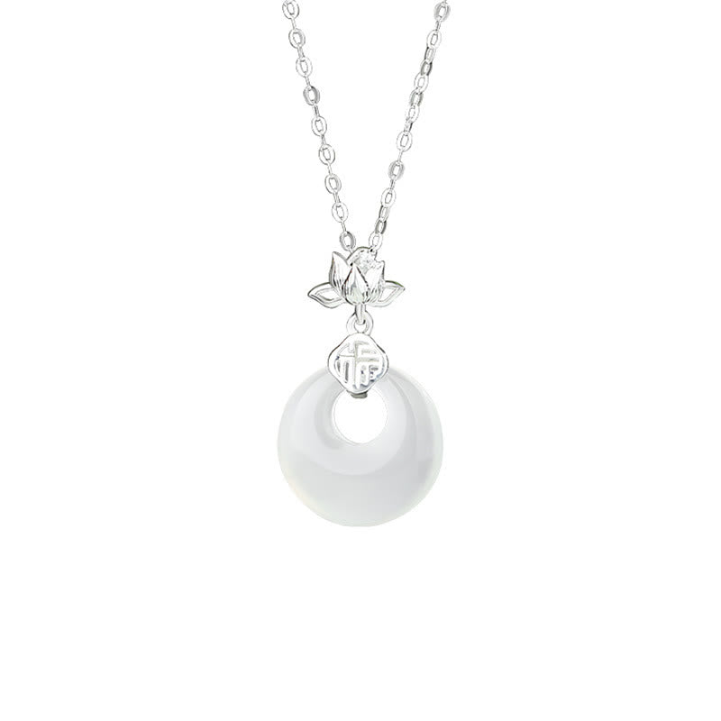 Buddha Stones , Chalcedon, 925 Sterlingsilber, Lotusblüte, Fu-Charakter, Peace-Schnalle, positiver Halskettenanhänger - image 1