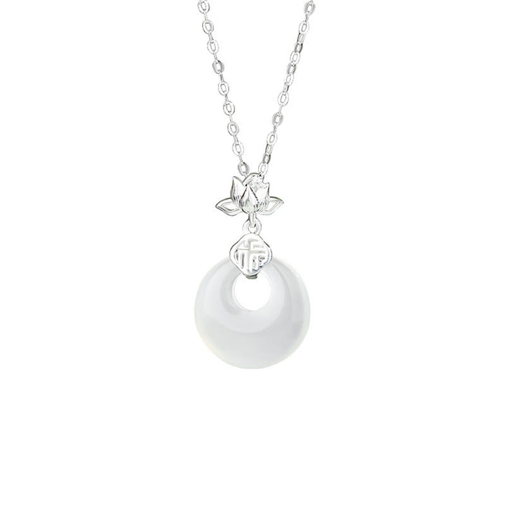 Buddha Stones , Chalcedon, 925 Sterlingsilber, Lotusblüte, Fu-Charakter, Peace-Schnalle, positiver Halskettenanhänger - image 1