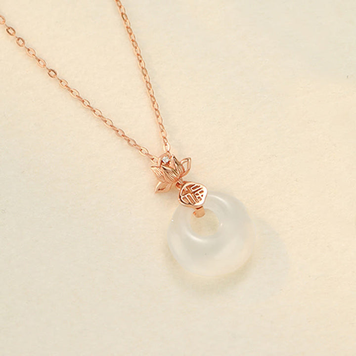 Buddha Stones , Chalcedon, 925 Sterlingsilber, Lotusblüte, Fu-Charakter, Peace-Schnalle, positiver Halskettenanhänger - Roségold - image 9