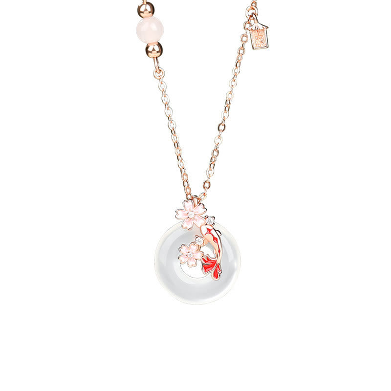 Buddha Stones , Chalcedon, rosa Kristall, 925 Sterling Silber, Blumen, Koi-Fische, Peace-Schnalle, positive Halskette mit Anhänger - image 2