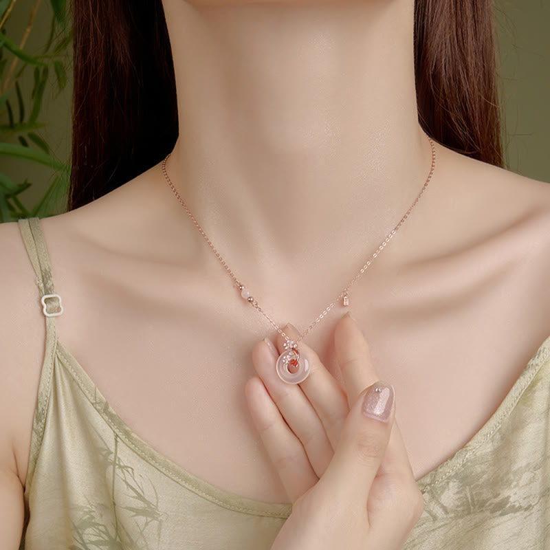 Buddha Stones , Chalcedon, rosa Kristall, 925 Sterling Silber, Blumen, Koi-Fische, Peace-Schnalle, positive Halskette mit Anhänger - image 4