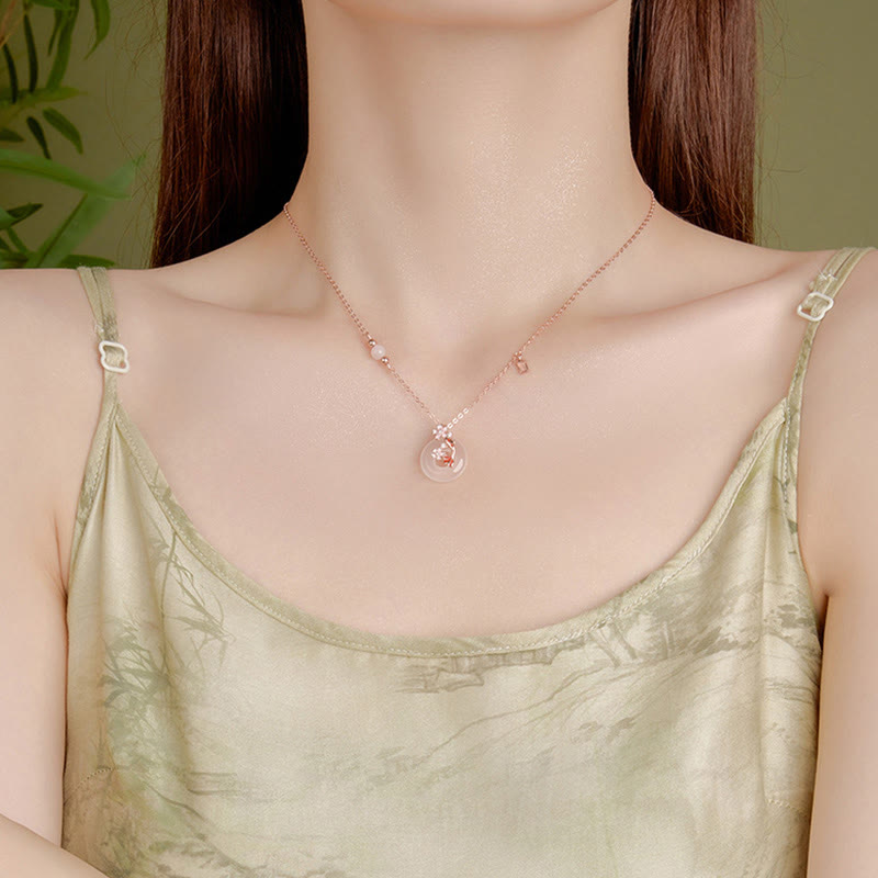 Buddha Stones , Chalcedon, rosa Kristall, 925 Sterling Silber, Blumen, Koi-Fische, Peace-Schnalle, positive Halskette mit Anhänger - image 12