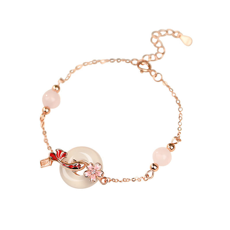 Armband mit Buddha Stones , Chalcedon, rosa Kristall, 925er Sterlingsilber, Blumen, Koi-Fische, Peace-Schnalle, positives Armband - image 10