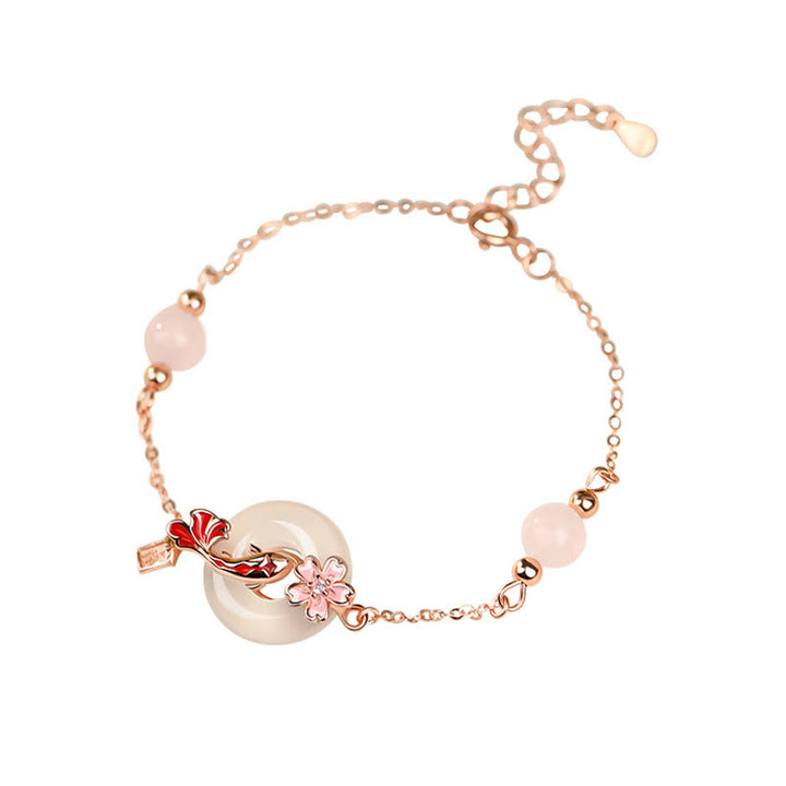Armband mit Buddha Stones , Chalcedon, rosa Kristall, 925er Sterlingsilber, Blumen, Koi-Fische, Peace-Schnalle, positives Armband - image 10