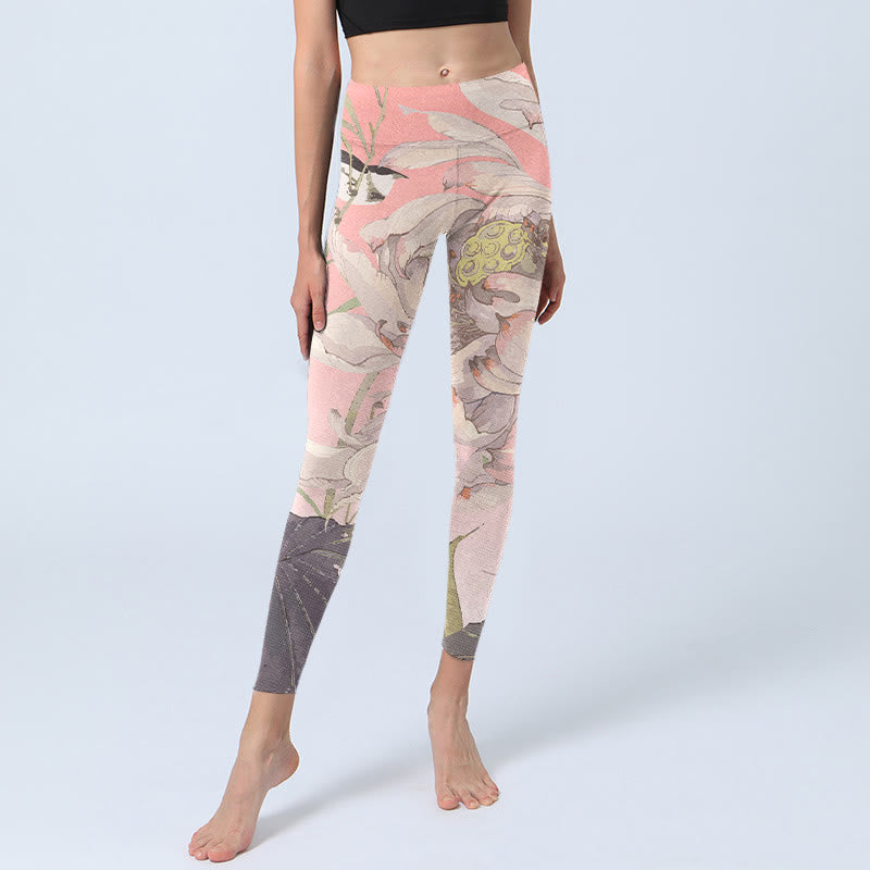 Buddha Stones verwelkt weiß Lotus Druck Gym Leggings Frauen Yoga Hosen