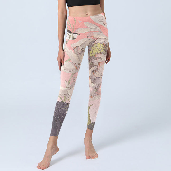Buddha Stones ​​verwelkt weiß Lotus Druck Gym Leggings Frauen Yoga Hosen - image 5