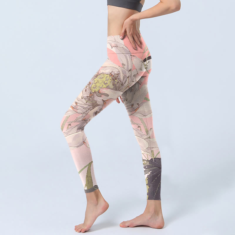 Buddha Stones ​​verwelkt weiß Lotus Druck Gym Leggings Frauen Yoga Hosen - image 3