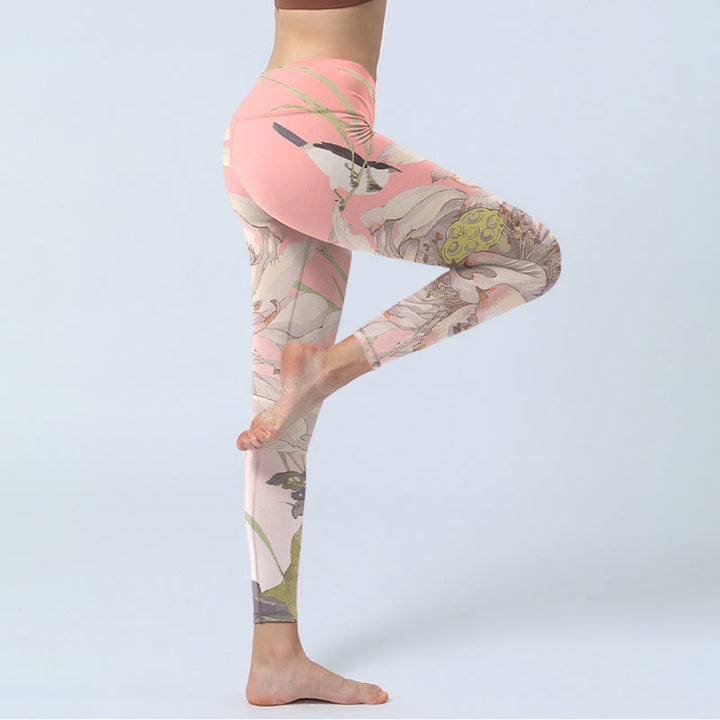 Buddha Stones verwelkt weiß Lotus Druck Gym Leggings Frauen Yoga Hosen