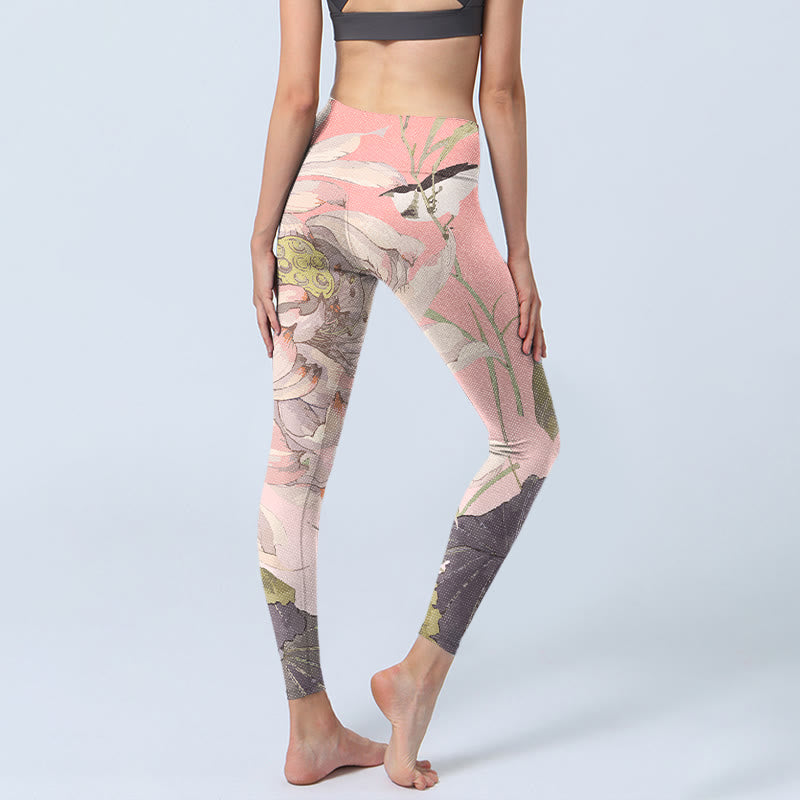 Buddha Stones verwelkt weiß Lotus Druck Gym Leggings Frauen Yoga Hosen