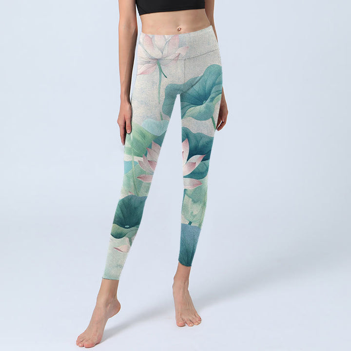 Buddha Stones, blühende weiße und rosa Lotusblätter, Druck, Leggings für Damen, Yogahose