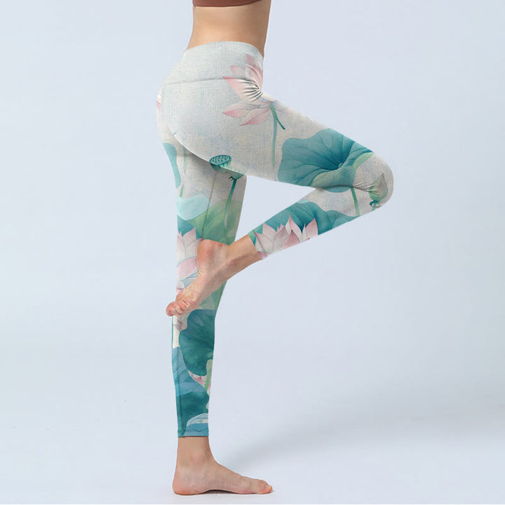 Buddha Stones, blühende weiße und rosa Lotusblätter, Druck, Leggings für Damen, Yogahose