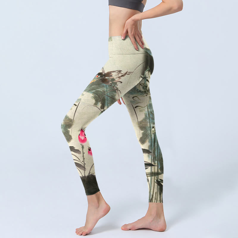 Buddha Stones, Lotus, Bambusblätter, Druck, Gym-Leggings, Damen-Yogahose