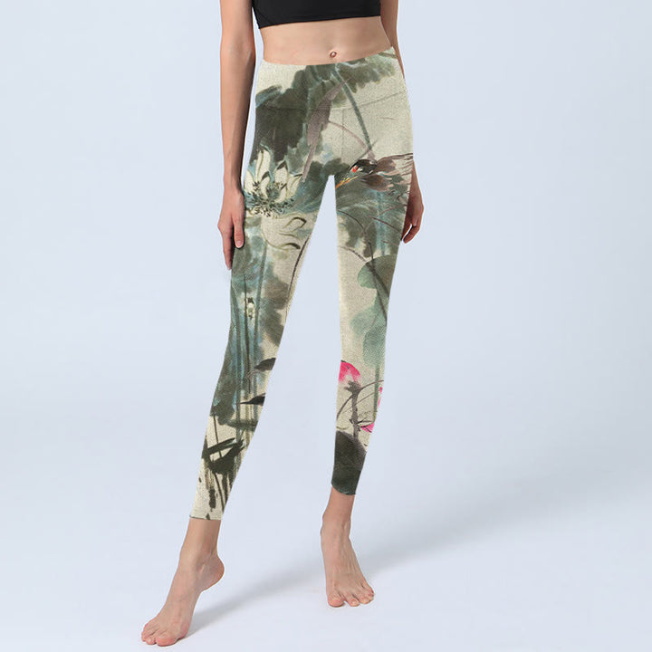 Buddha Stones, Lotus, Bambusblätter, Druck, Gym-Leggings, Damen-Yogahose