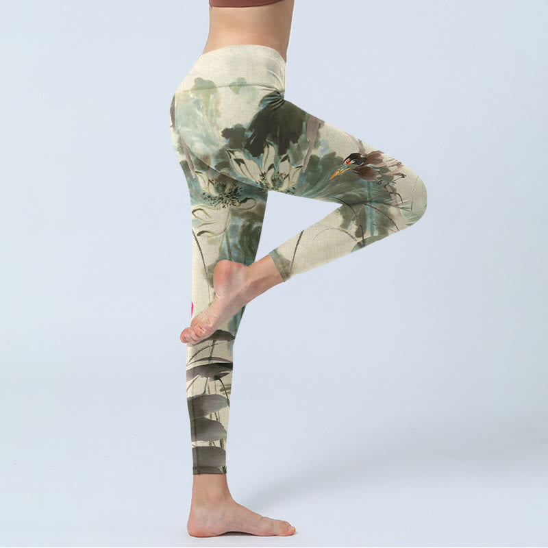 Buddha Stones, Lotus, Bambusblätter, Druck, Gym-Leggings, Damen-Yogahose