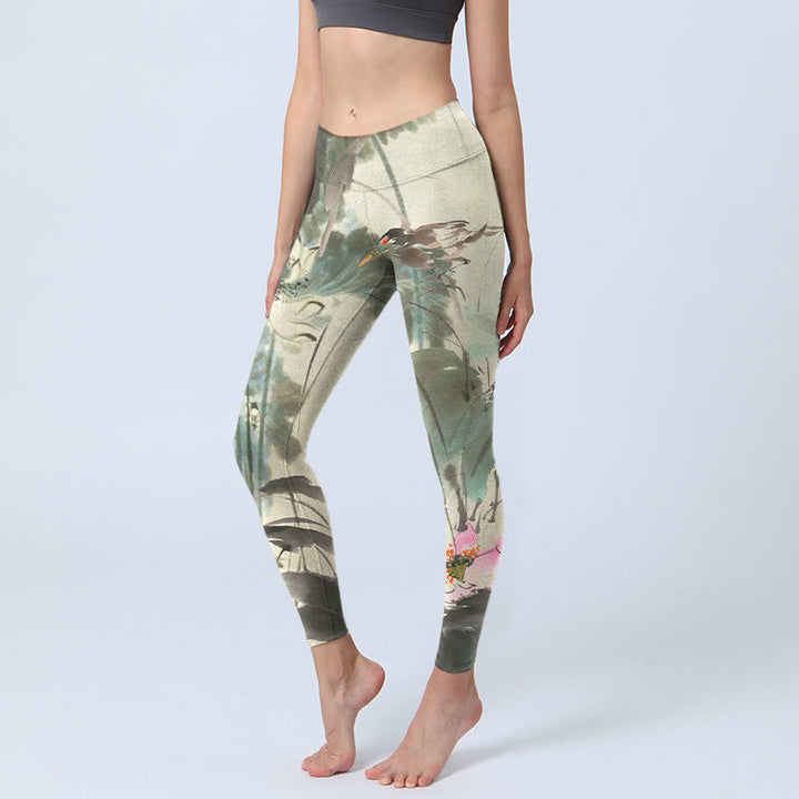 Buddha Stones, Lotus, Bambusblätter, Druck, Gym-Leggings, Damen-Yogahose - Beige - US18， UK/AU22，EU50 (4XL) - image 1