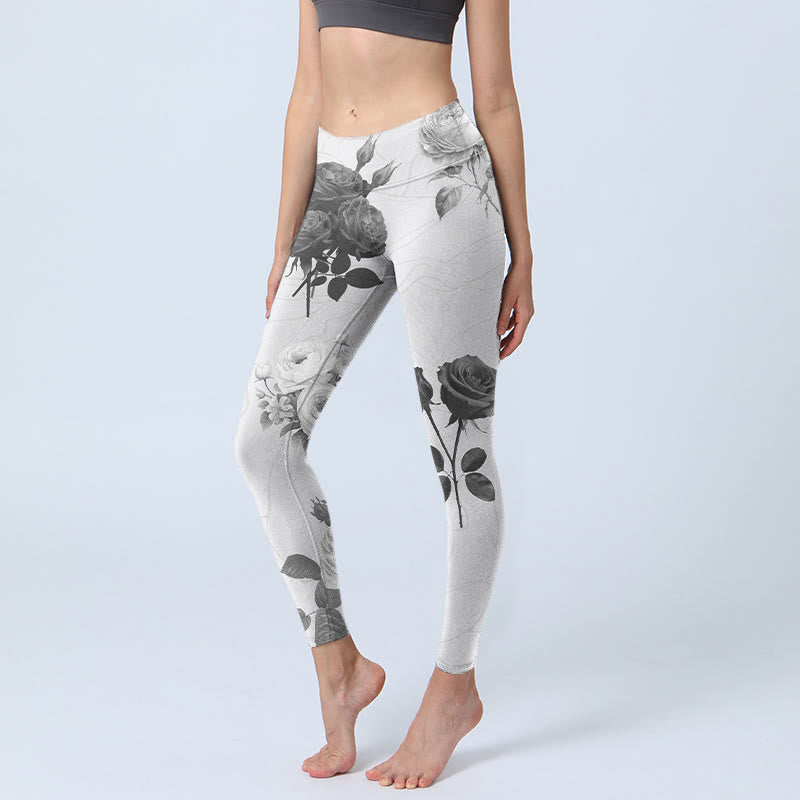 Buddha Stones Schwarz Weiß Rose Gym Leggings Damen Yogahose - Weiß - US18， UK/AU22，EU50 (4XL) - image 1