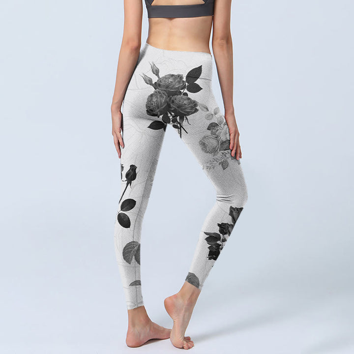 Buddha Stones Schwarz Weiß Rose Gym Leggings Damen Yogahose - image 5