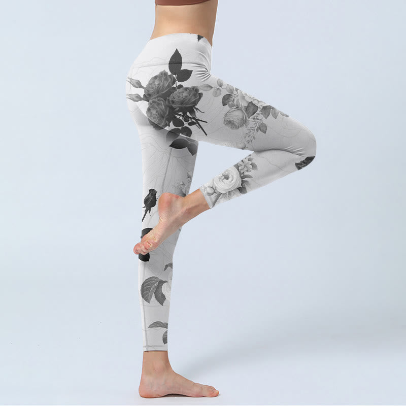 Buddha Stones Schwarz Weiß Rose Gym Leggings Damen Yogahose - image 4
