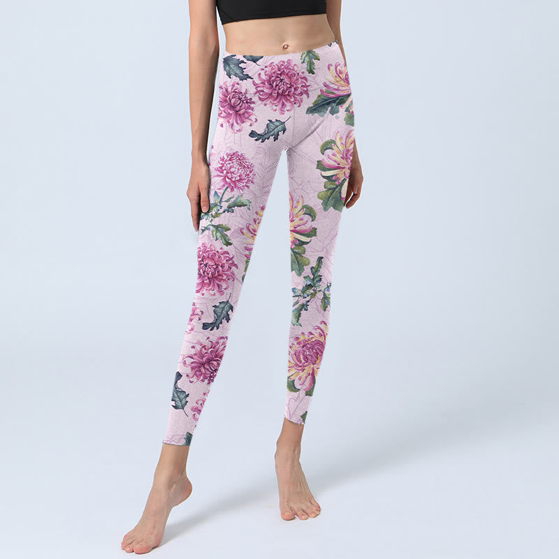 Buddha Stones Rosa Chrysantheme Gym Leggings Damen Yogahose