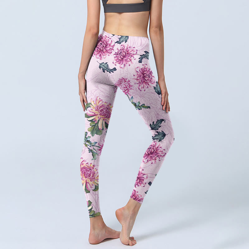 Buddha Stones Rosa Chrysantheme Gym Leggings Damen Yogahose - image 4