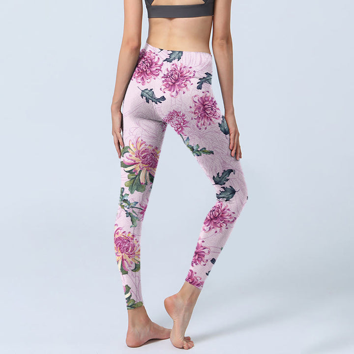 Buddha Stones Rosa Chrysantheme Gym Leggings Damen Yogahose