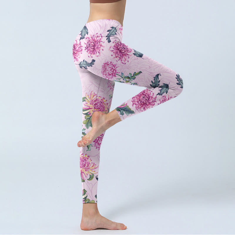 Buddha Stones Rosa Chrysantheme Gym Leggings Damen Yogahose