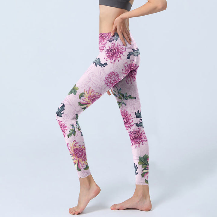 Buddha Stones Rosa Chrysantheme Gym Leggings Damen Yogahose - image 3