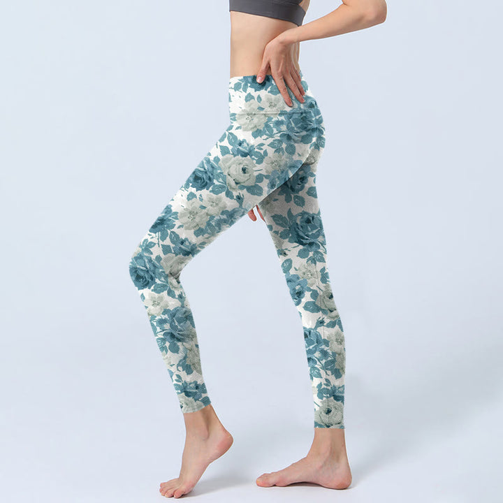 Buddha Stones grün weiße Blume Gym Leggings Damen Yoga Hose