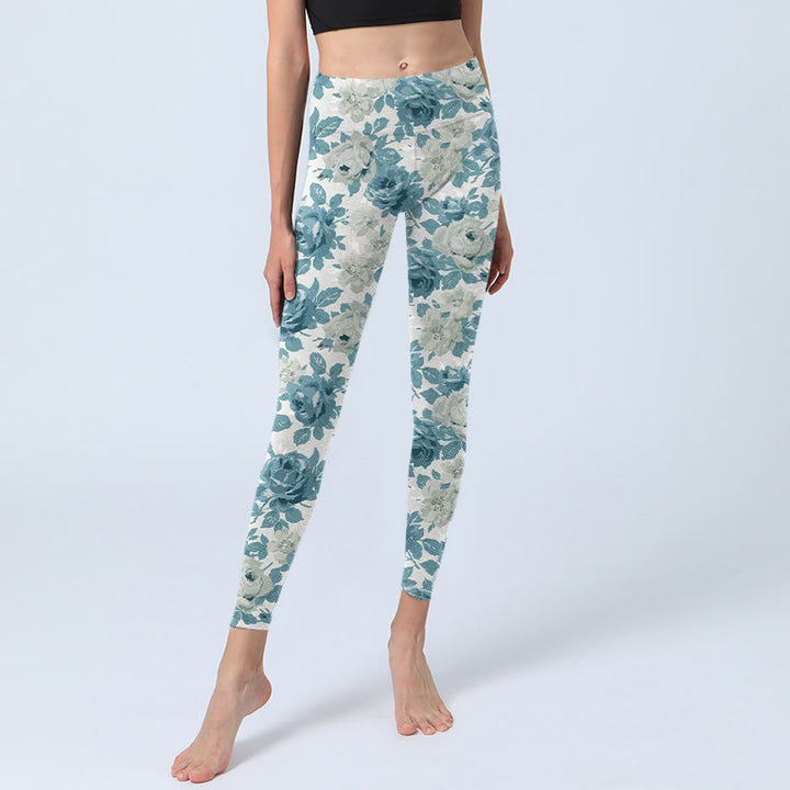 Buddha Stones grün weiße Blume Gym Leggings Damen Yoga Hose