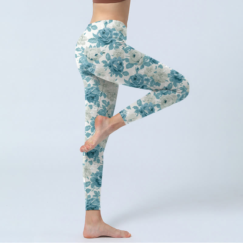 Buddha Stones ​​grün weiße Blume Gym Leggings Damen Yoga Hose - image 4