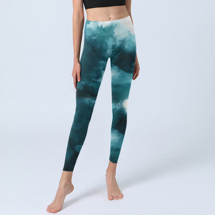 Buddha Stones Dunkelgrüne Wolken-Gymnastik-Leggings für Damen