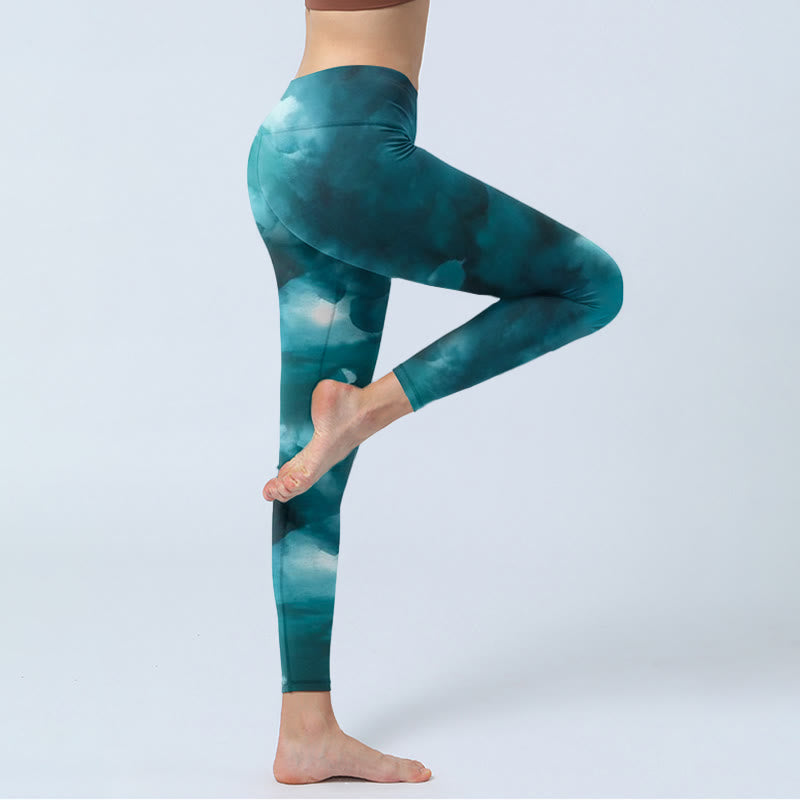 Buddha Stones Dunkelgrüne Wolken-Gymnastik-Leggings für Damen