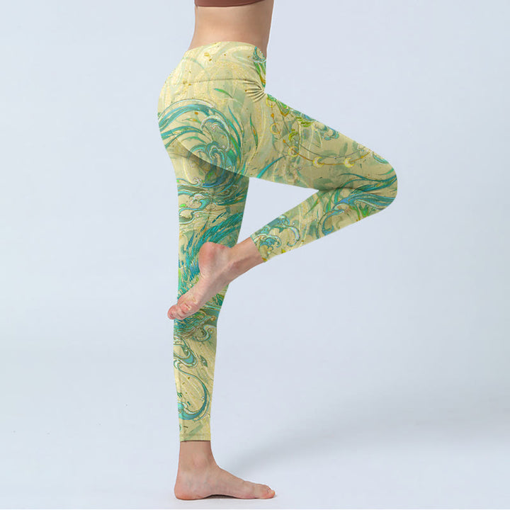 Buddha Stones Blau-grün Phoenix Gym Leggings Damen Yogahose - image 4