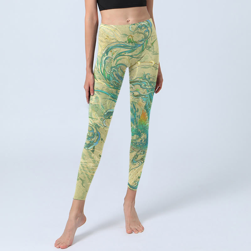Buddha Stones Blau-grün Phoenix Gym Leggings Damen Yogahose - image 6