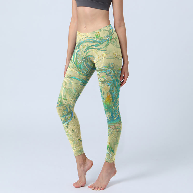 Buddha Stones Blau-grün Phoenix Gym Leggings Damen Yogahose - GrünGelb - US18， UK/AU22，EU50 (4XL) - image 1