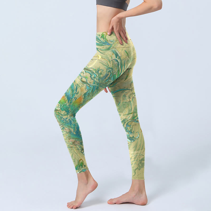 Buddha Stones Blau-grün Phoenix Gym Leggings Damen Yogahose - image 3