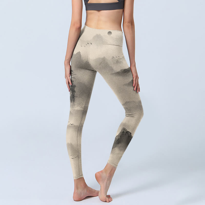 Buddha Stones Berge in Nebel gehüllt Wild Goose Gym Leggings Damen Yoga Hose