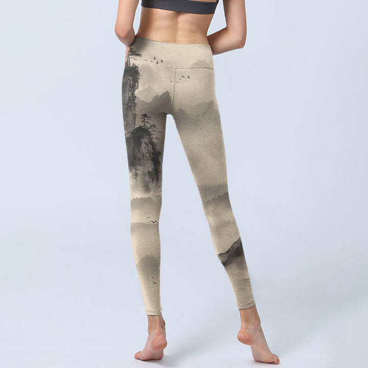 Buddha Stones Berge in Nebel gehüllt Wild Goose Gym Leggings Damen Yoga Hose