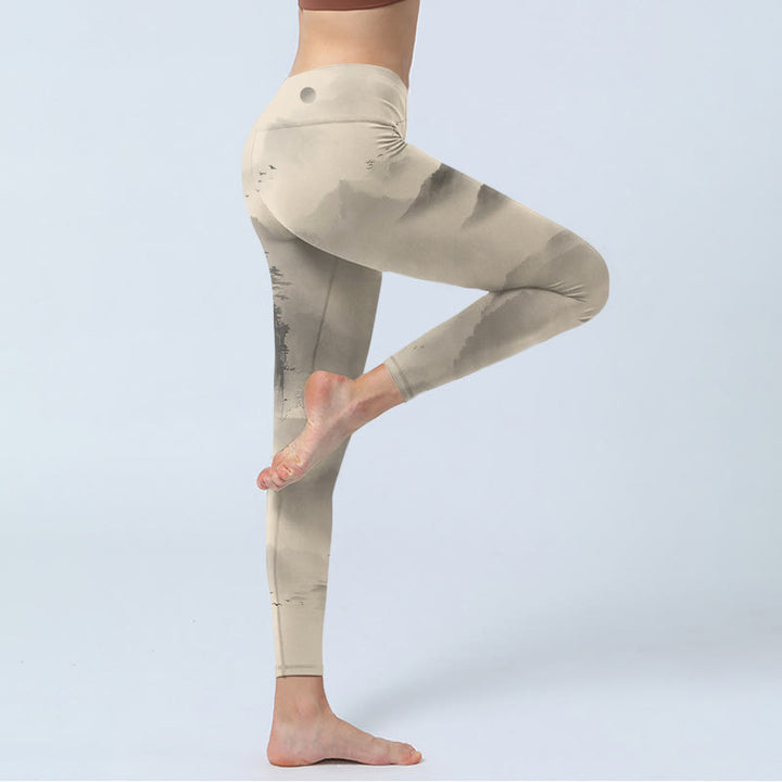 Buddha Stones Berge in Nebel gehüllt Wild Goose Gym Leggings Damen Yoga Hose