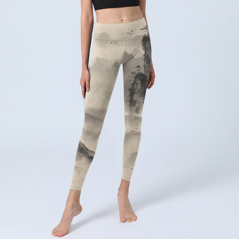 Buddha Stones Berge in Nebel gehüllt Wild Goose Gym Leggings Damen Yoga Hose