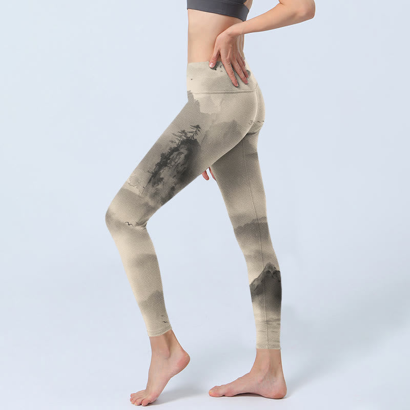 Buddha Stones Berge in Nebel gehüllt Wild Goose Gym Leggings Damen Yoga Hose