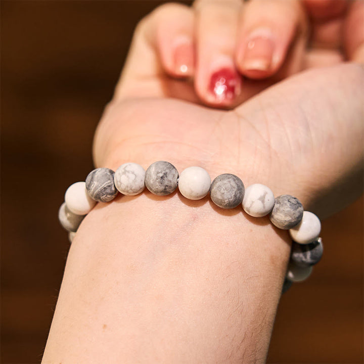 Buddha Stones Picasso Jaspis Weiß Türkis Mut Armband - image 2