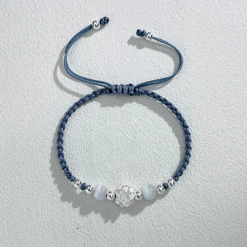 Buddha Stones 999 Sterling Silber Lotus Design Katzenauge Perlen Schutz String Armband - Lotusblau (Handgelenkumfang 15-18 cm) - image 16
