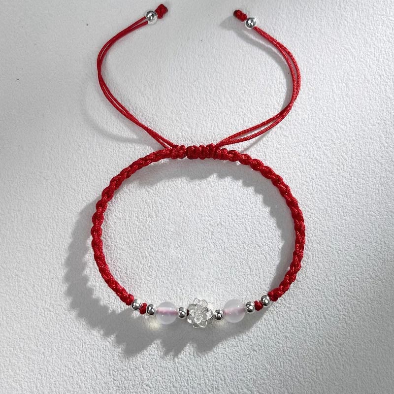 Buddha Stones 999 Sterling Silber Lotus Design Katzenauge Perlen Schutz String Armband - Lotusrot (Handgelenkumfang 15-18 cm) - image 9