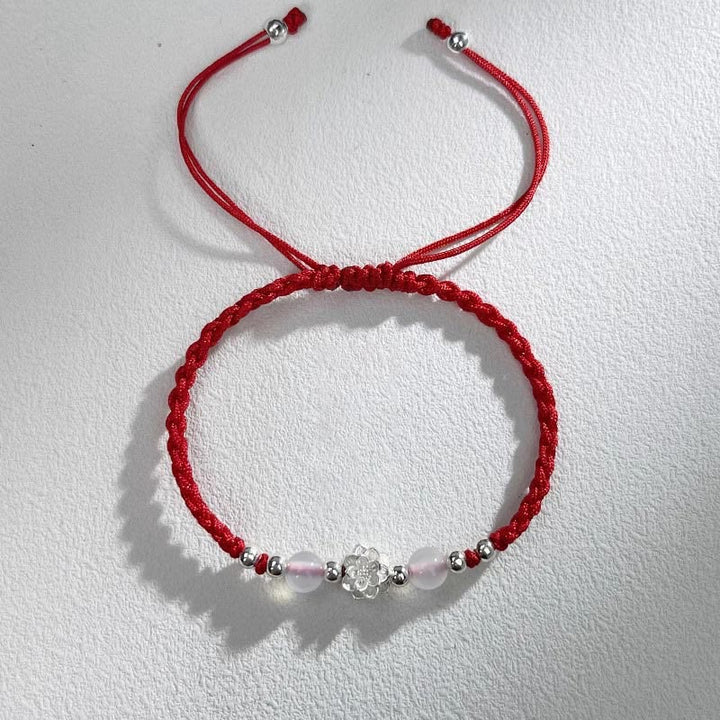 Buddha Stones 999 Sterling Silber Lotus Design Katzenauge Perlen Schutz String Armband - Lotusrot (Handgelenkumfang 15-18 cm) - image 9