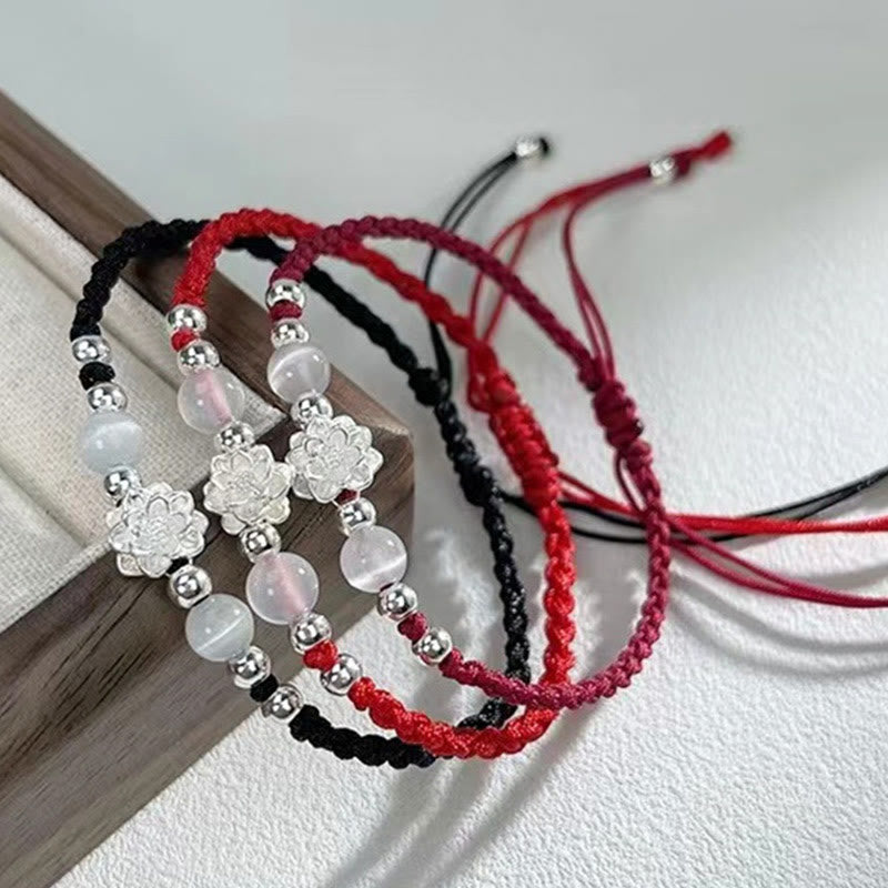 Buddha Stones 999 Sterling Silber Lotus Design Katzenauge Perlen Schutz String Armband - image 1