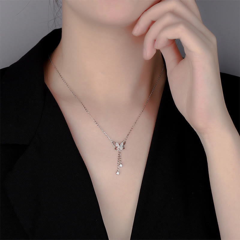 Buddha Stones Halskette mit Anhänger aus 999er Sterlingsilber mit Tridacna-Stein und Schmetterling - image 9